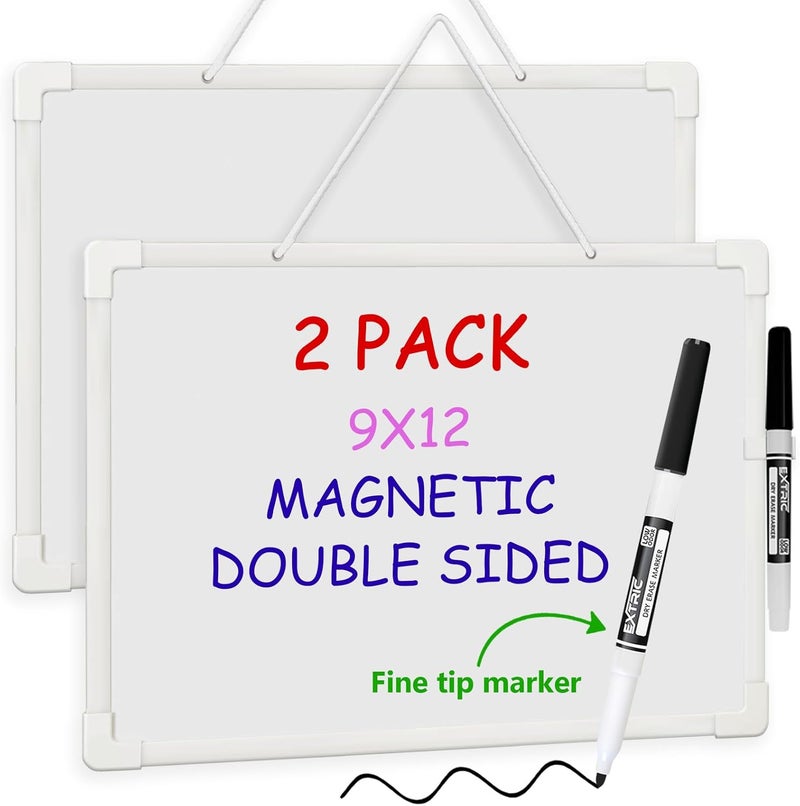 EXTRIC Small White Board 9X12, Small Dry Erase Board Magnetic with Marker, 2 Pack Whiteboard Dry Erase Double Sided MIni Whiteboard, Lapboard Ideal for Homeschool, Office, Classroom White Boards for Kids - Image 1